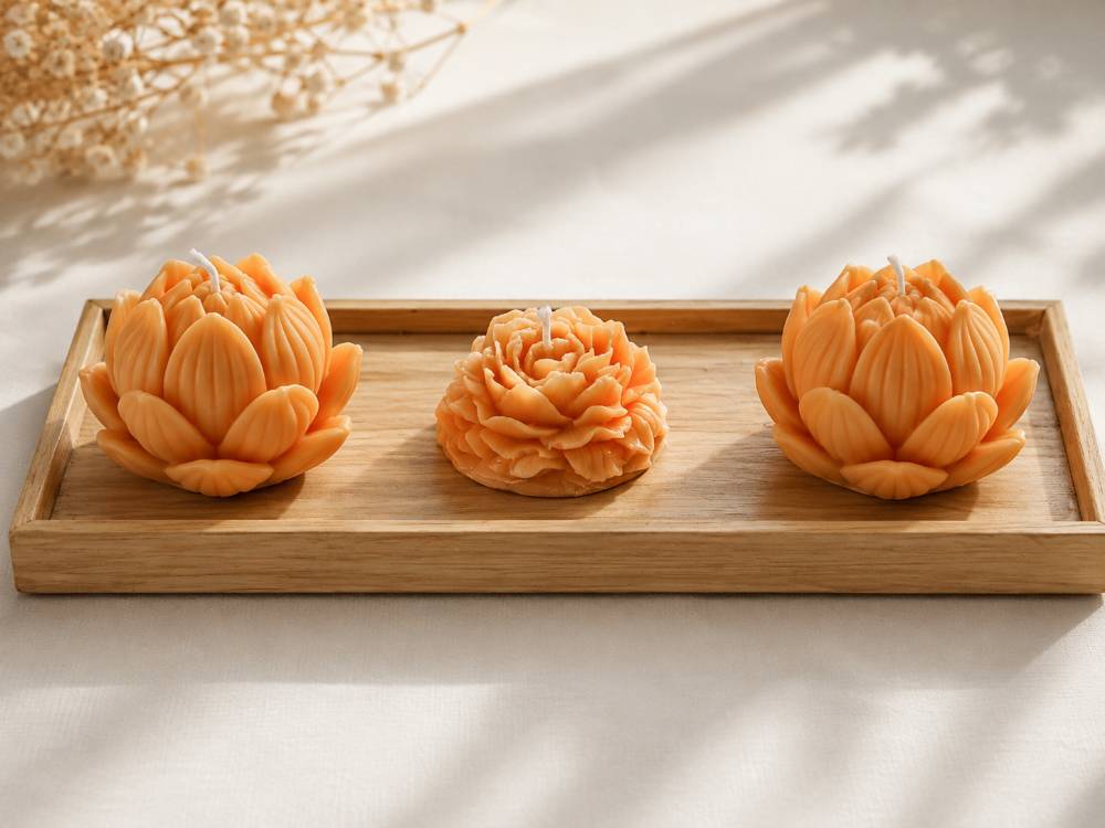 LOTUS ÜÇLÜ MUM SET AHŞAP ALTLIK